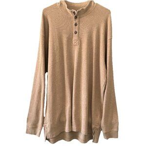 Duluth Trading Co Men's Large Brown Henley Pullover Shirt Long Tail Cotton Spand